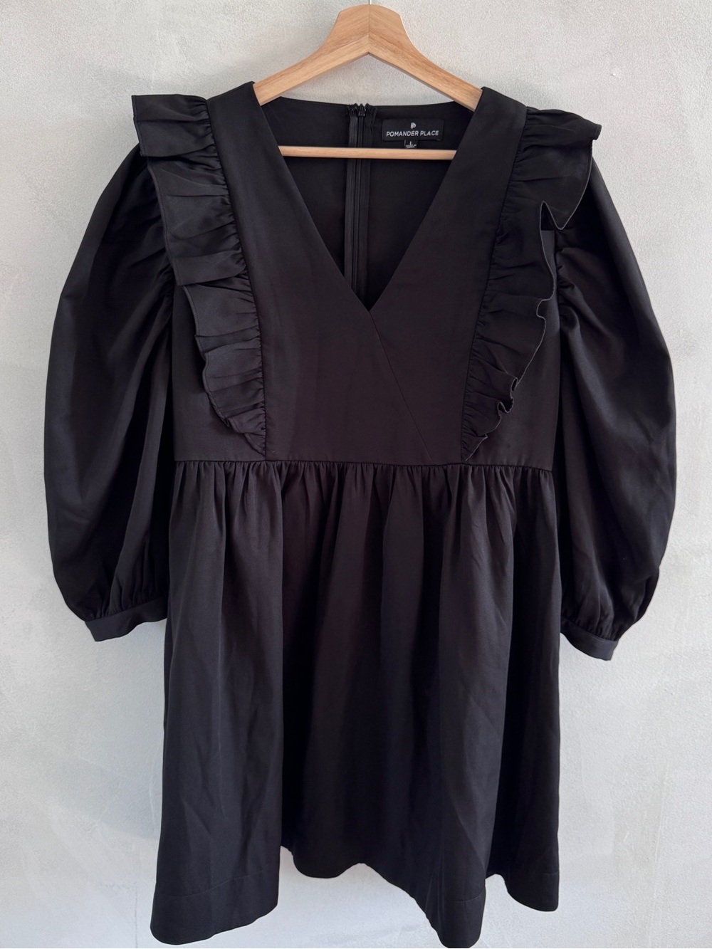 Pomander Place - Black Puff Sleeve V-Neck Cocktail Dress - Size L